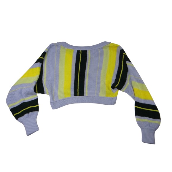 Urban Outfitters Striped Cropped Sweater Pullover Light Blue Yellow Black M - Picture 3 of 4